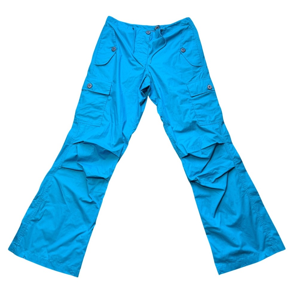 UFO Vintage Parachute Cargo Pants Turquoise Blue Utility, XS
